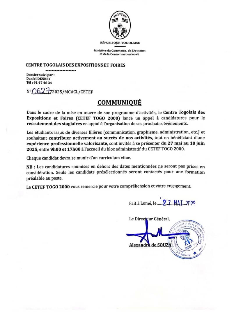 Le CETEF TOGO 2000 recrute…